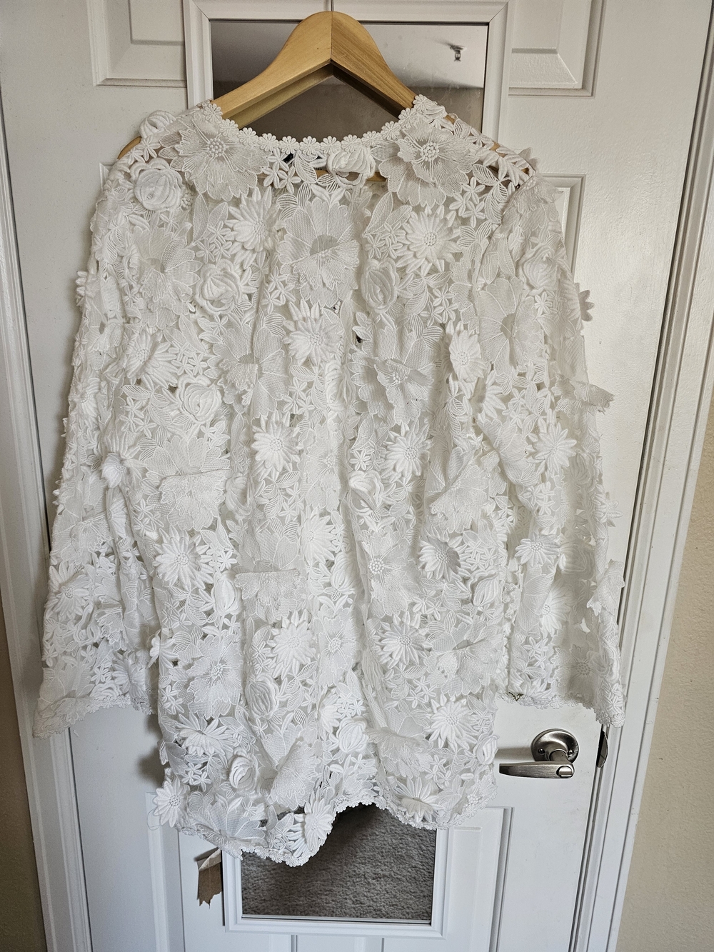 White 3D Floral Lace Openwork Mini Dress - Picture 5 of 5